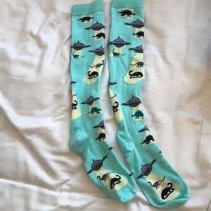 UFO dinosaur socks